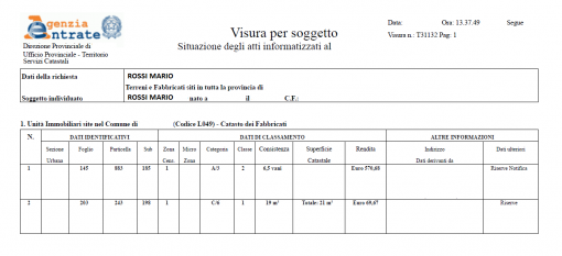 VISURA CATASTALE SOGGETTO